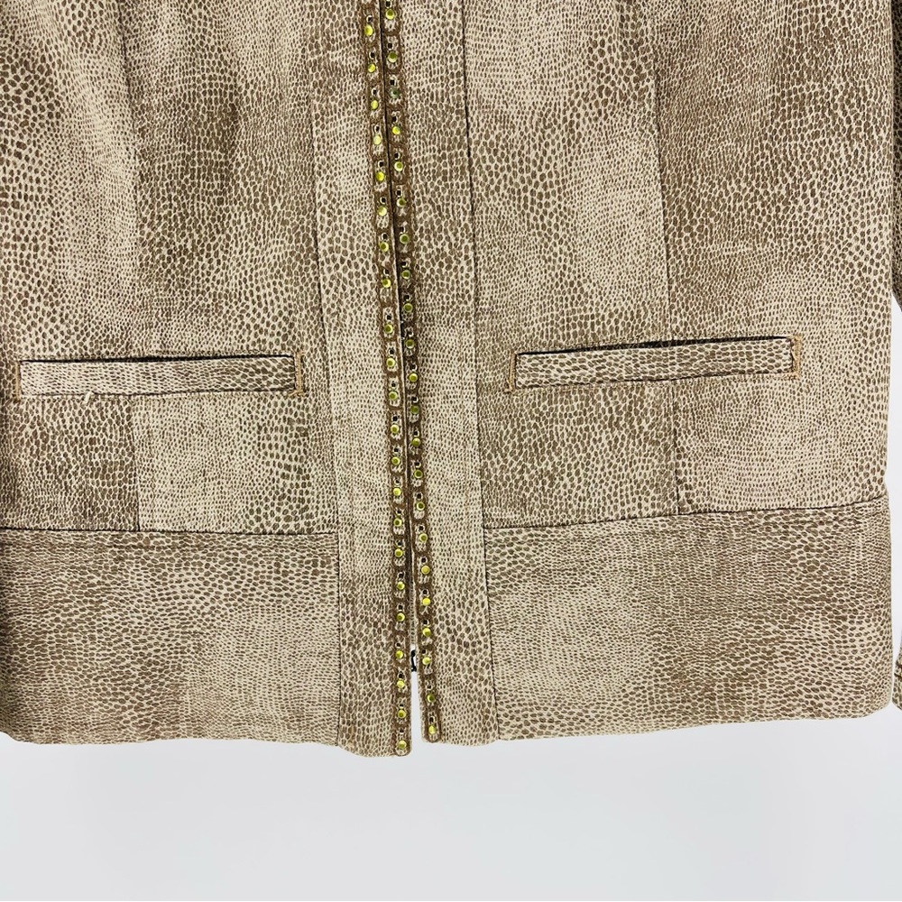 Chico's Tan Snakeskin Print Embellished Jacket, Hook Front Closure, Size Small - Picture 3 of 7